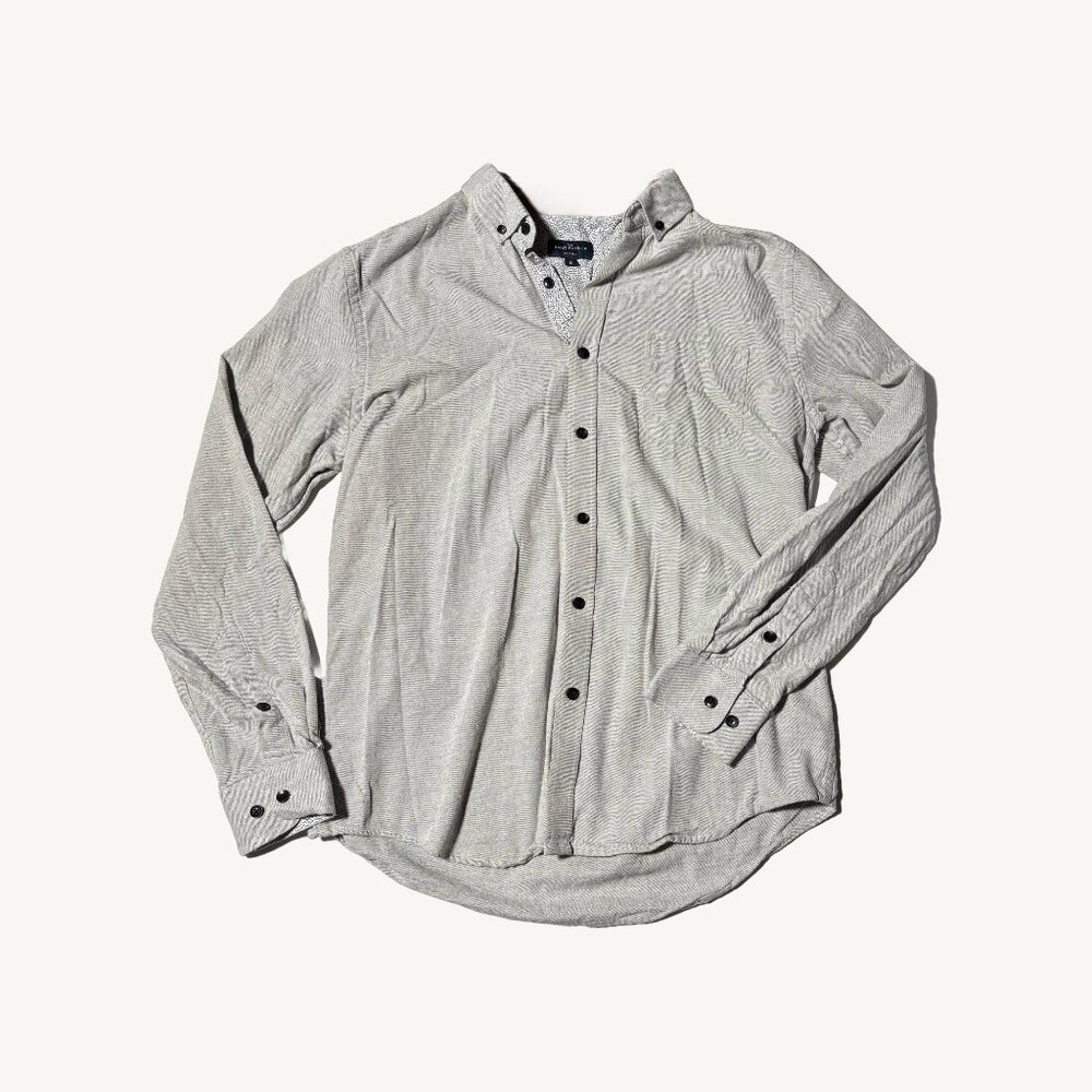 Rue St Patrick Button Up Cream Grey Long Sleeve Collared Twill Size Medium